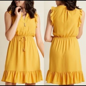 ModCloth Fervour Yellow Sundress Ruffle Sleeveless Tie Waist Sz Large